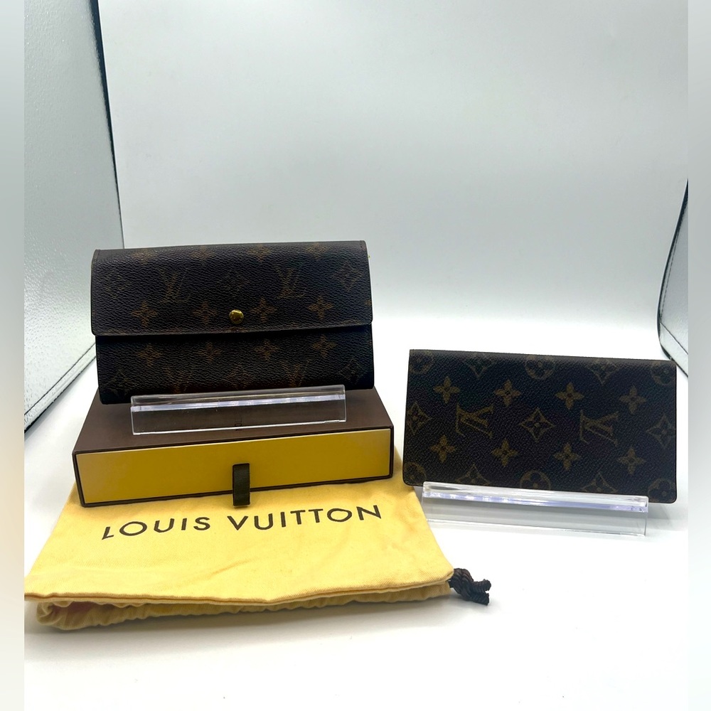 Authentic Louis Vuitton monogrammed canvas leather Sarah and Check book wallets